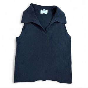 Old Navy Ribbed Knit Sleeveless Top Black Collared Tank Size Large Stretch